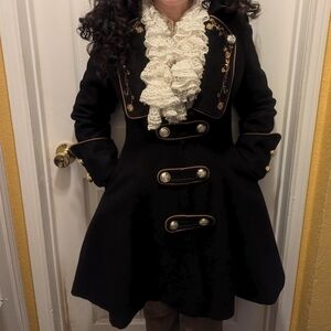 Black Pirate Embroidered Women's Coat For Halloween